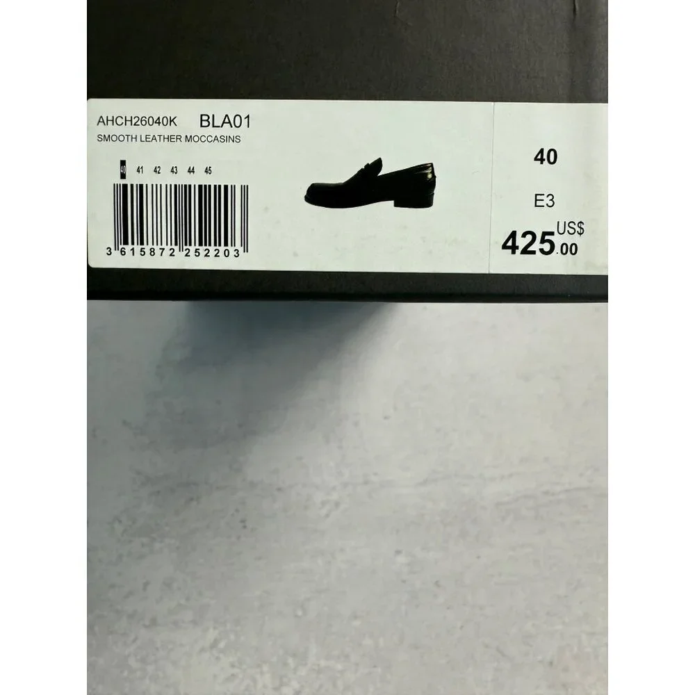 NIB The Kooples Boy’s Smooth‎ Leather Black Loafers Moccasins FR 40 US 6 Slip-On
